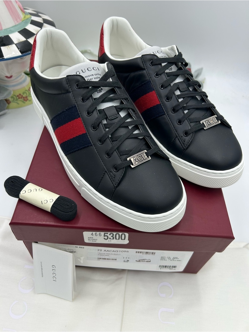Men's Gucci ace leather web stripe sneakers size 11.5 fits 12.5 US made in Italy